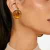 1 Pair Stud Large Round Earrings with Earrings for Women Amber Resin Matte