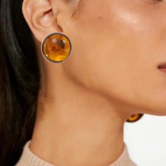 1 Pair Stud Large Round Earrings with Earrings for Women Amber Resin Matte
