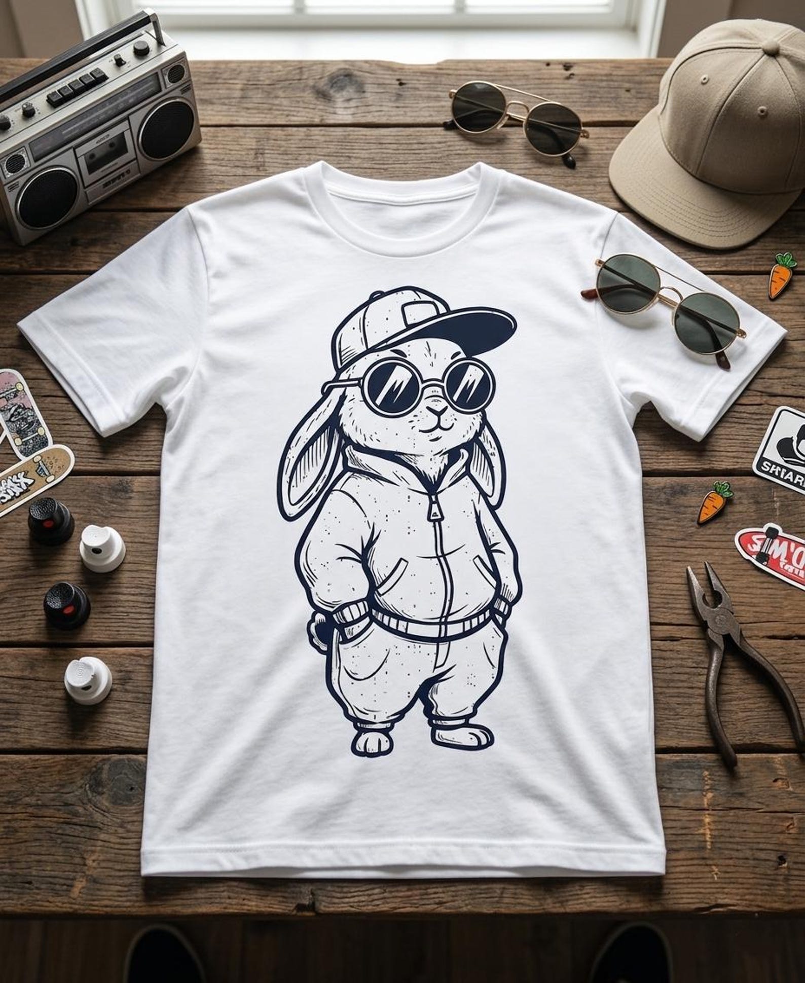 Happy Easter Bunny Face Sunglasses Cap Boys Men Kids Toddler Shirt 4XL