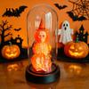 Creative Holiday Ornaments Halloween Pumpkin Skeleton Cloche Lamp, Lighted Stacking Skull In Clear Haunted House Decorations Dome with Witch
