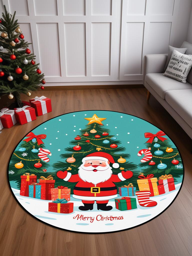 

Круглый ковер в рождественском мультяшном стиле, из кристального бархата, для гостиной, спальни, покрывало на кровать, грязеотталкивающий и простой в уходе 60*60cm