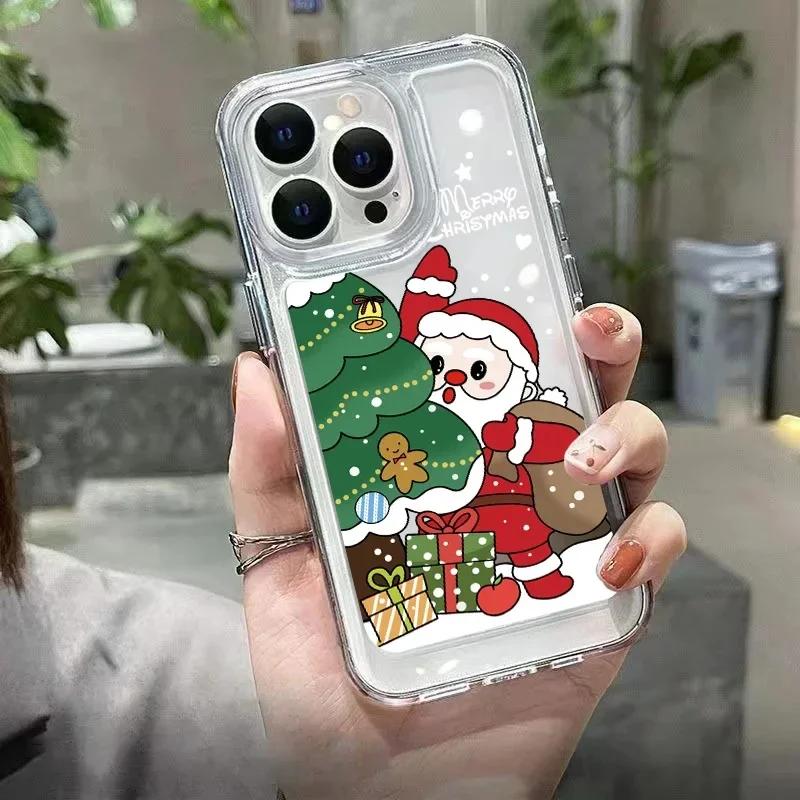 Soft Clear Phone Case For iPhone 17 16 11 12 13 14 15 Pro Max XS XR X 7 8  Cute Cartoon Santa Claus Elk Snowman Christmas Cover