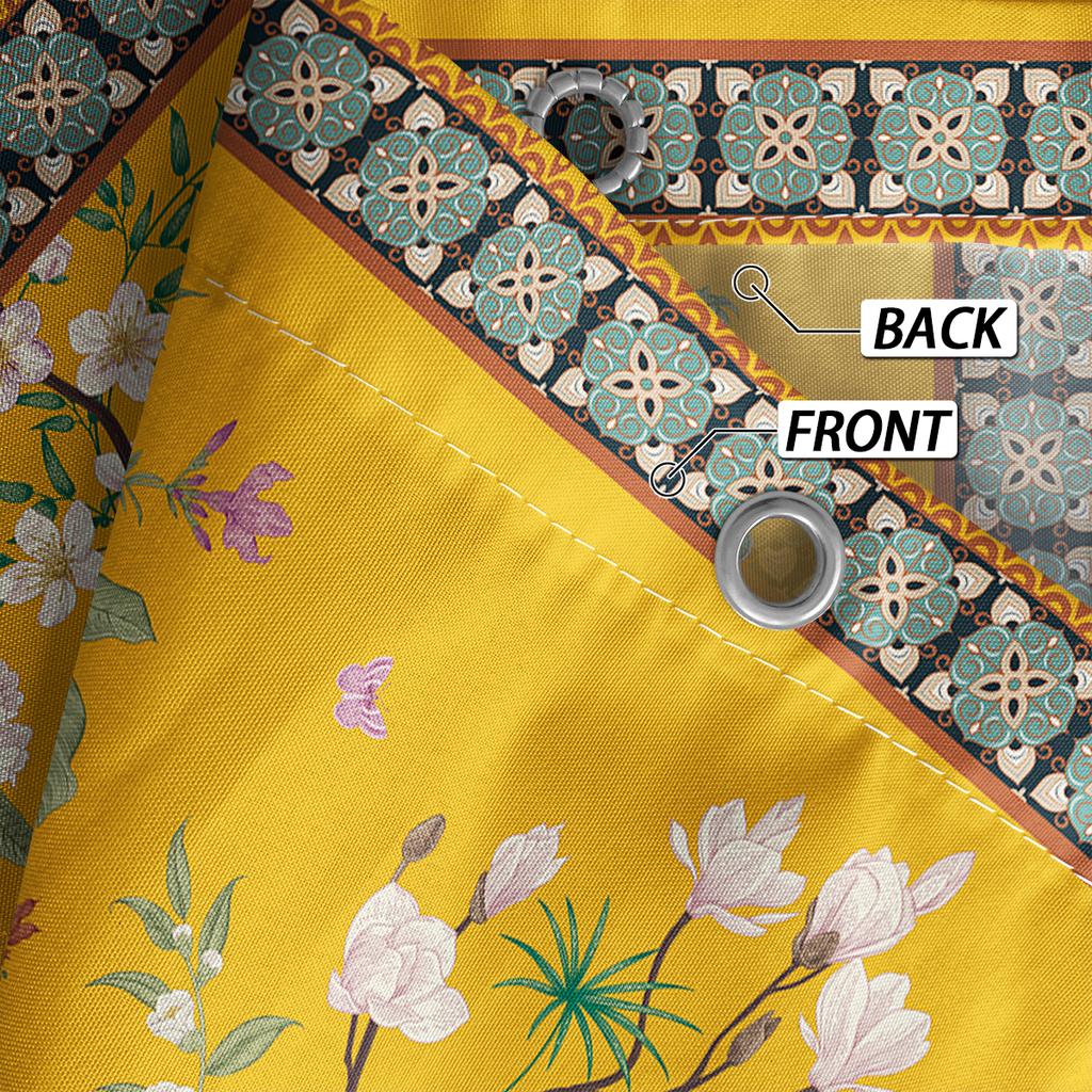 1 bucată perdea de duș despărțitoare 180x180cm galben model floral retro imprimat, baie impermeabilă și rezistentă la mucegai