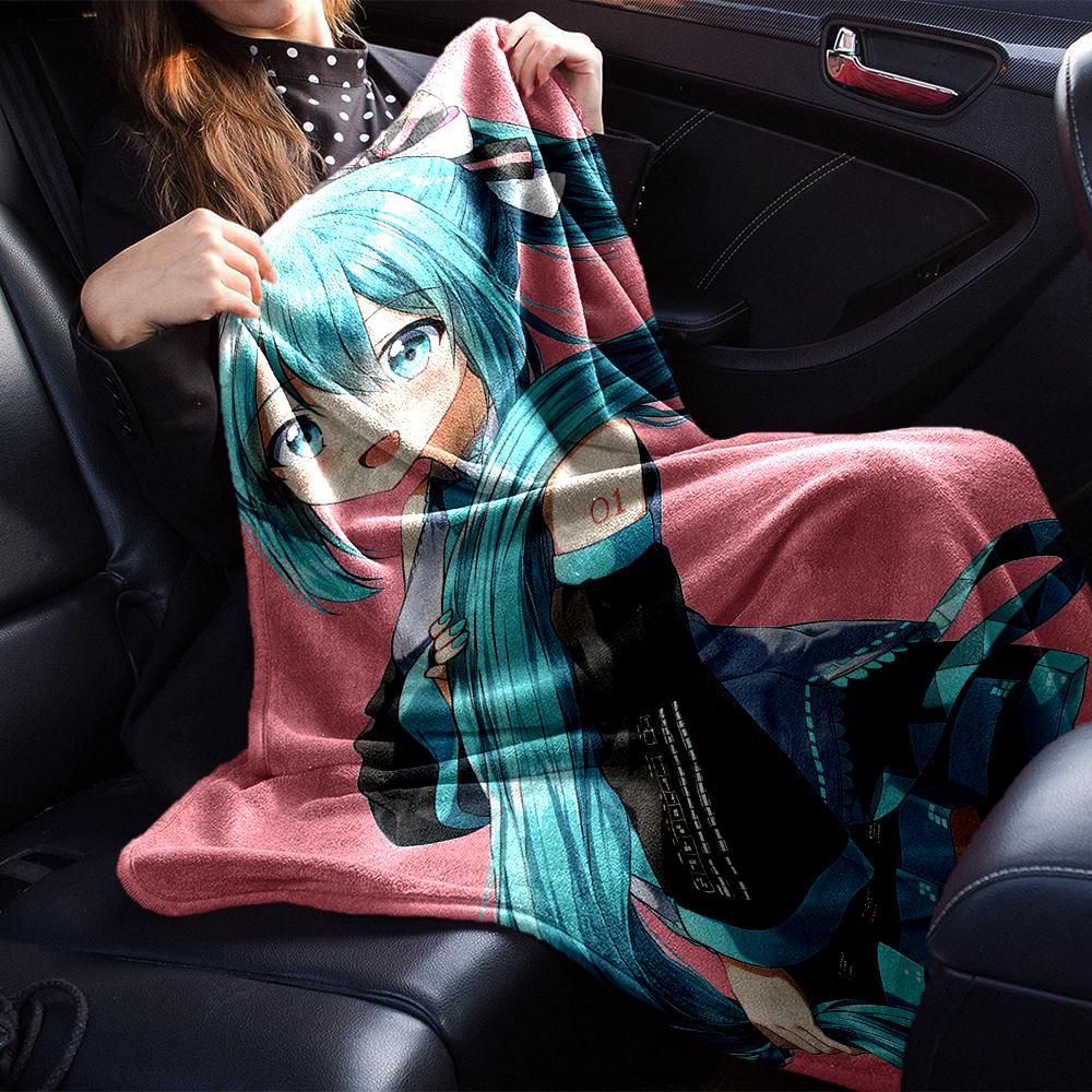 Custom Name Hatsune Miku Theme Printed Blanket - Perfect for Couch, Bed, Travel & Outdoor Use | Machine Washable, Cozy & Durable.