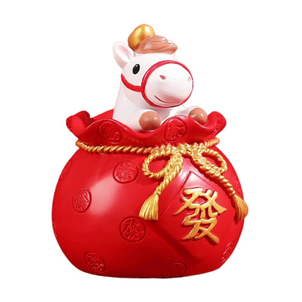 2026 Chinese Horse New Year Decor Red Envelope Resin Desktop Ornament Cute Lucky Horse Figurine Wealth Fortune Home Office Decor