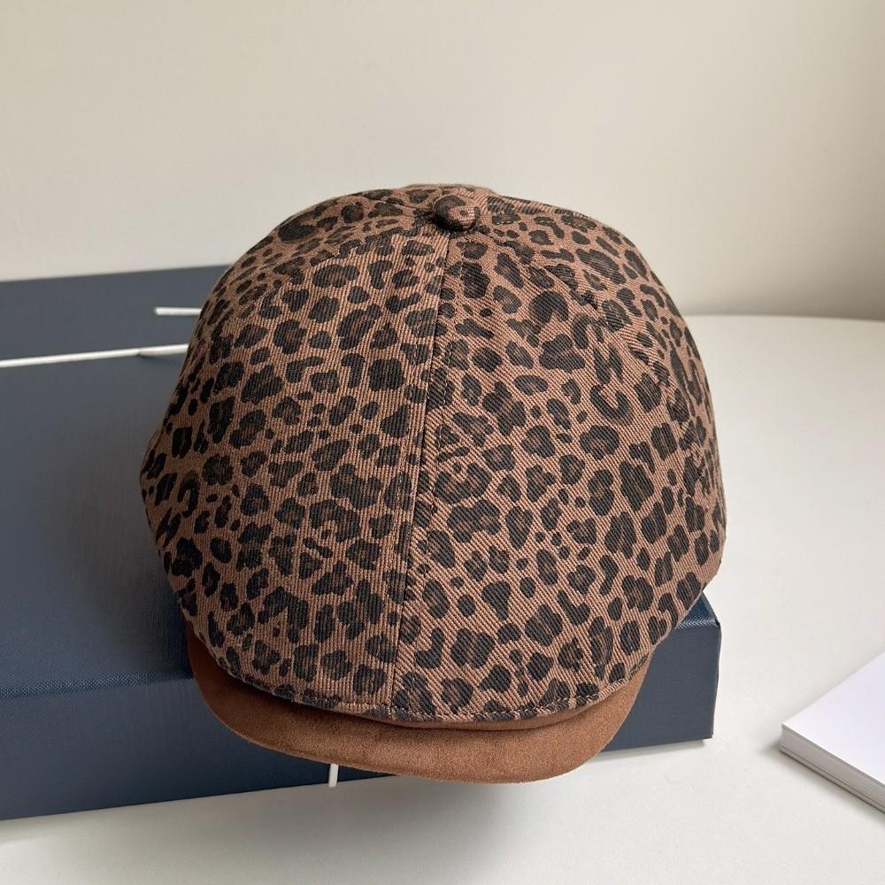 Y2k Leopard Print Beret Flat Painter Cap American Leopard Newsboy Cap Outdoor