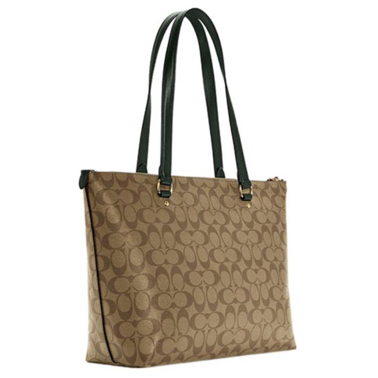 New COACH Gallery Coated Canvas With Leather Tote Bag, Shopping Bag, Handbag, Shoulder Bag Women's Khaki 79609-IMRQE