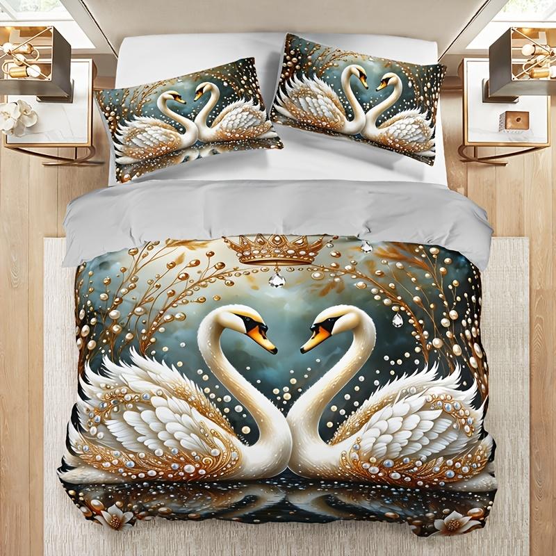 Crown Swan Gemstone Duvet Cover Set High-Definition Print 1 Duvet Cover + 2 Pillowcases Inserts For Home And Dorm