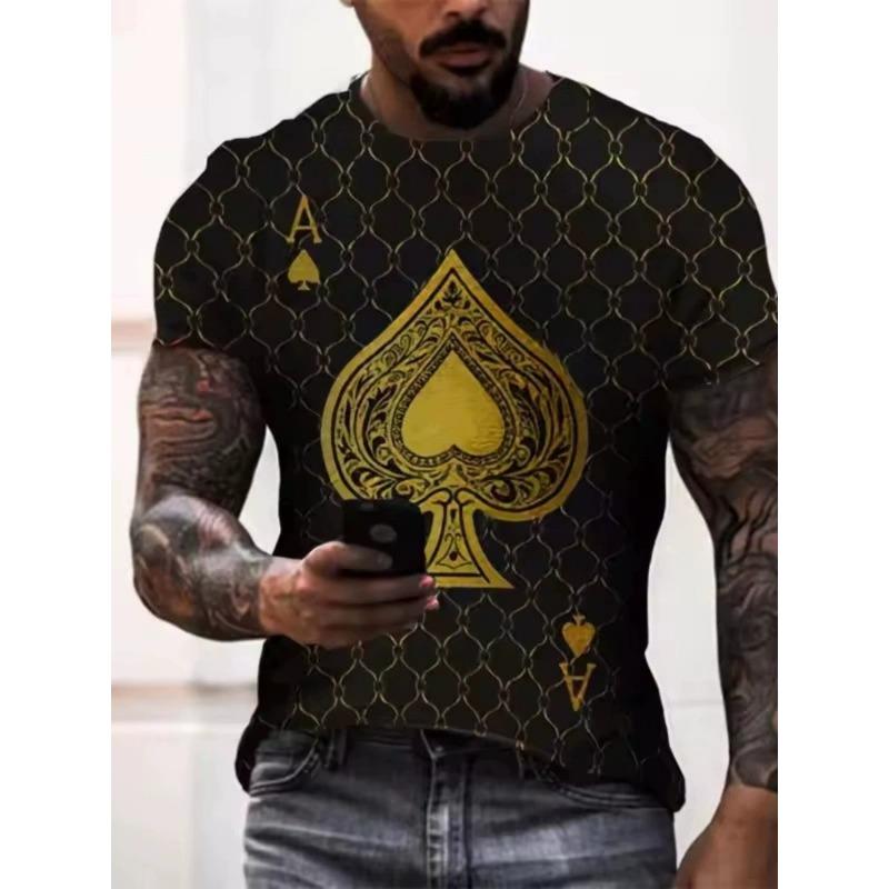 Męska koszulka z nadrukiem 3D, z krótkim rękawem, z okrągłym dekoltem, wkładana, casualowy top