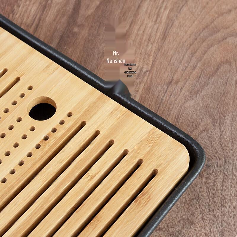 Chinese Ceramic & Bamboo Tea Tray