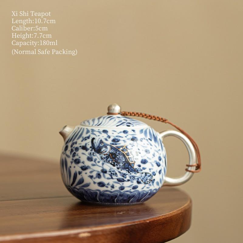 180ML Gilded Silver Lotus Fish Algae Pattern Xishi Teapot Ceramic Tea Kettle Beautiful Tea Pot Tea Maker Tea Ceremony