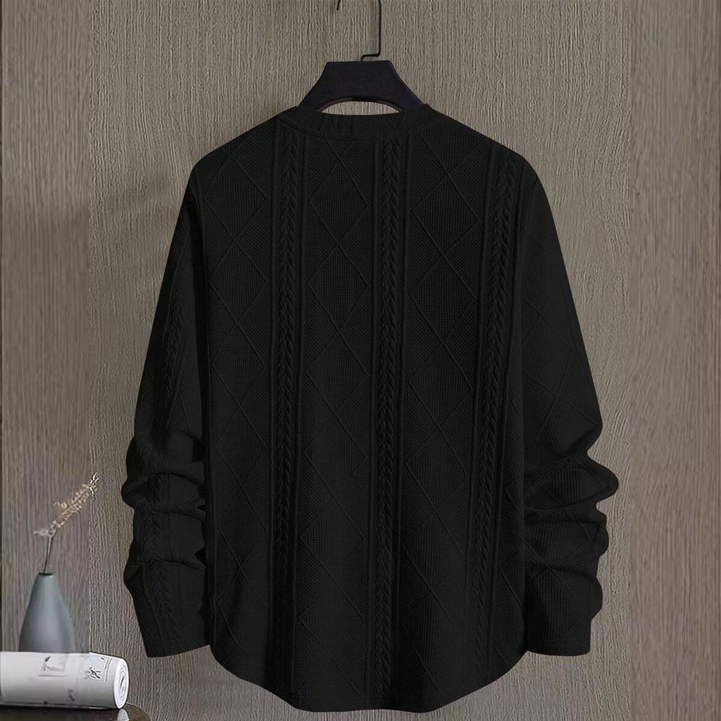 Men's Winter Solid Color Textured Round Neck Sweatshirt Hoodie Men's Sports Large Size Casual Round Neck Sweatshirt