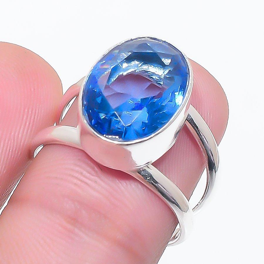 Natural Swiss Blue Topaz Gemstone 925 Sterling Silver Jewelry Ring Size 6.5 E3v15
