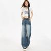 Jeans Female Fall Big Yards Loose Low Waist Hundred Match Show Thin Wide Leg Straight Pants Retro High Waist Street Style Baggy Long Jeans for Ladies