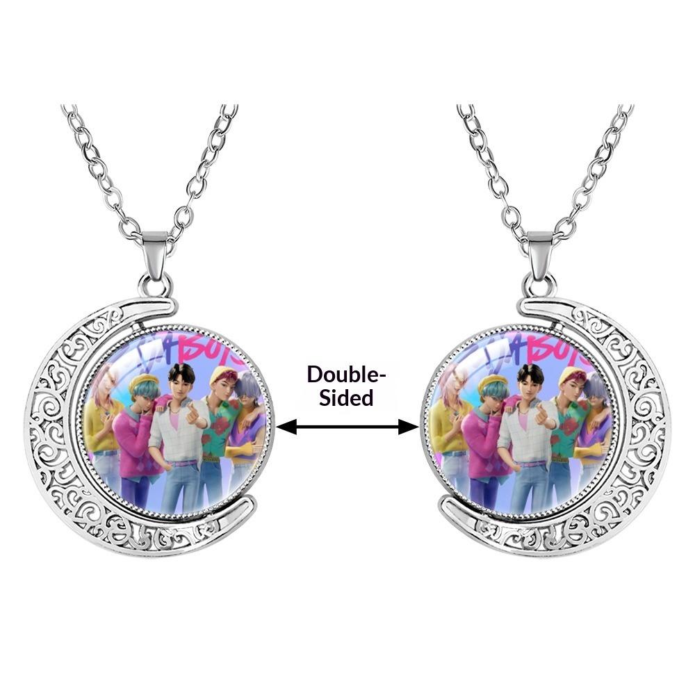 Collana con Pietra Preziosa a Forma di Luna Crescente Ciondolo Rotante Double-sided Accessori di Coppia di Alta Gamma