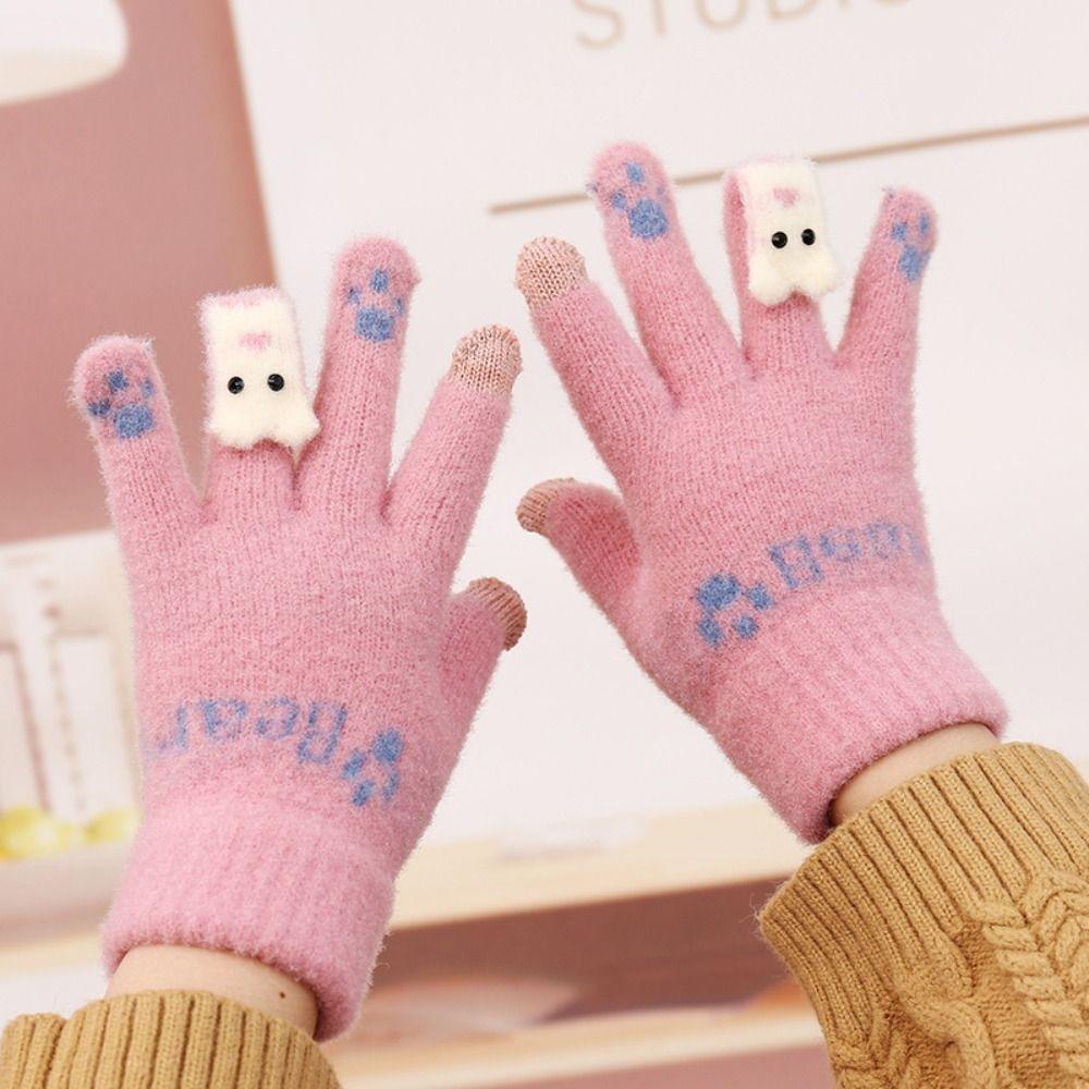 Windproof Winter Plush Gloves Cute Bear Cycling Gloves Korean Touch Screen Gloves Women