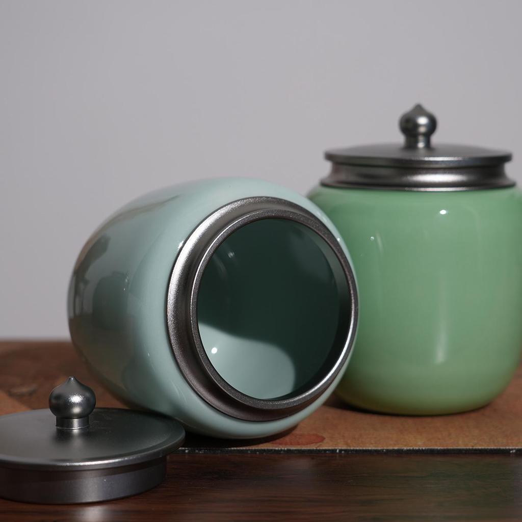 Longquan Celadon Ceramic Tea Caddy: Handmade, High-Capacity, Sealed Jar for Tea Storage