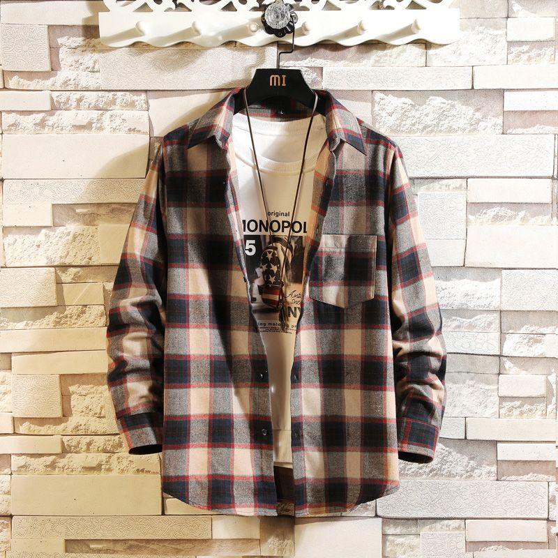 Höst Ny Förtjockad Rutig Skjorta Herr Casual Långärmad Skjorta Koreansk Stil Lös Jacka