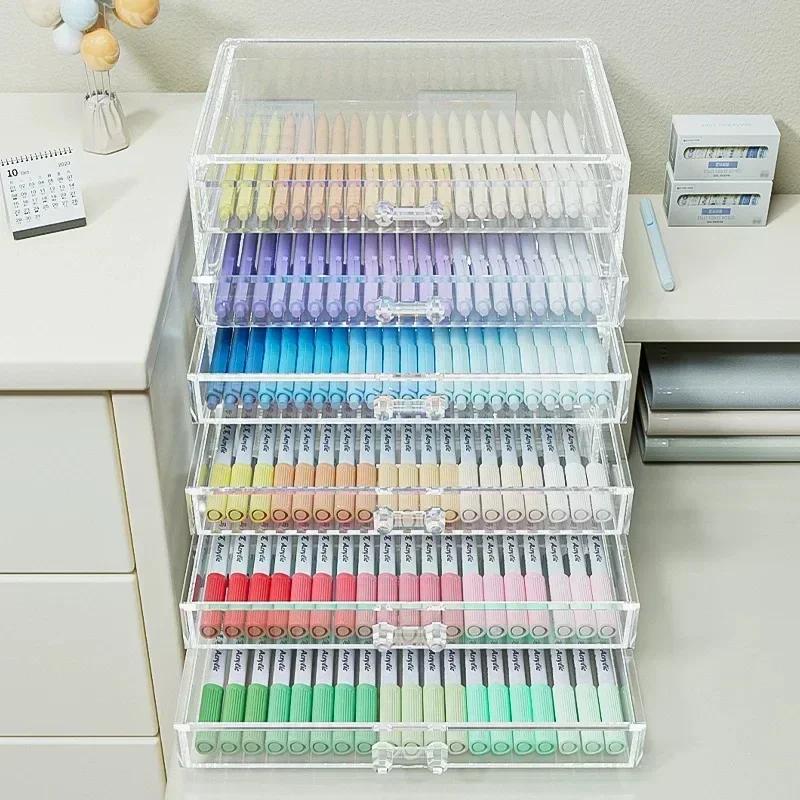 Multifunctional Transparent Acrylic Marker Pen Holder Colored Pencil Case Large Capacity Organizer for Kids Art School Supplies