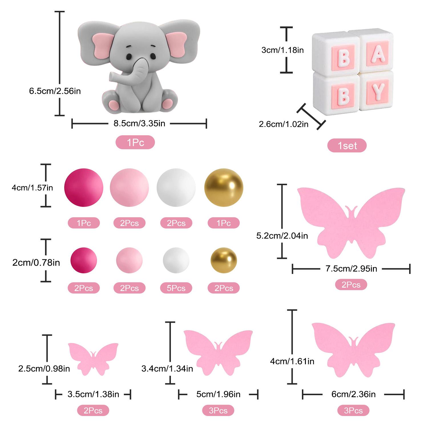 29Pcs Elephant Cake Decoration  Pink BABY Letter Cake Toppers Gold Pink White Ball for Baby Shower Elephant Theme Party Supplies rosa