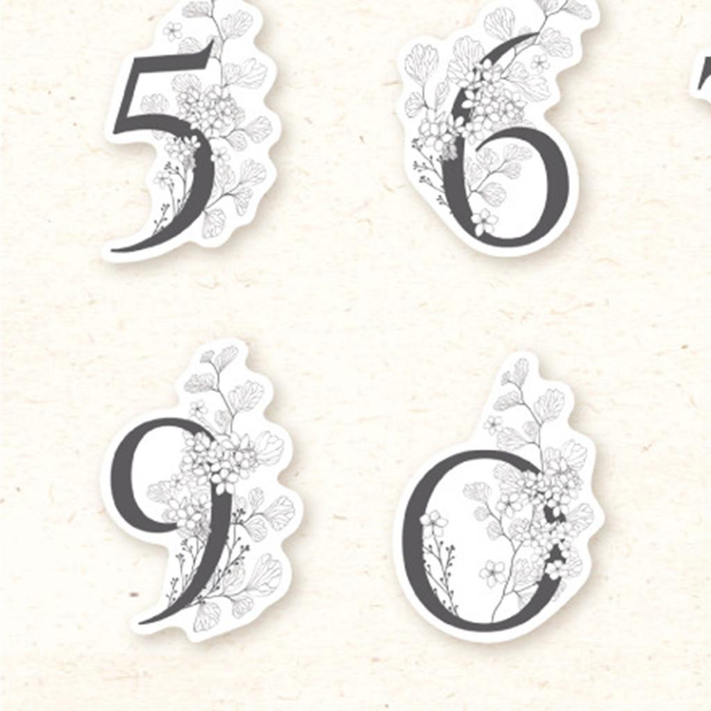 30 Pieces Number Decorative Stickers with Flower Decor Elegant Stylish Self Adhesive Floral Number