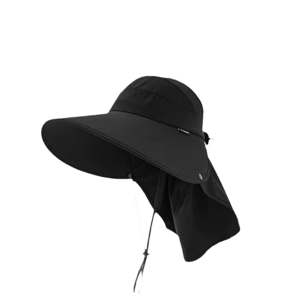 New Wide Brim Sunscreen Cap Foldable with Leaking Ponytail Shawl Cap Breathable Summer Beach Hat Women