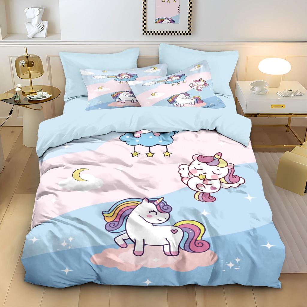 Anime Rainbow Unicorn Beding Set Unicorn Soft with Soft Fabric Duvet Cover Plus Pilowcases Unfiled Single Double Bed Girl Gift