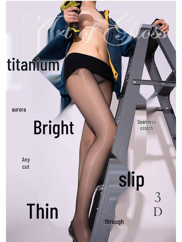 Love Fantasy 'Titanium' Ultra-dünne nahtlose Strumpfhose: Transparente, ölig glänzende Aurora-Strümpfe, tailliert, sexy schwarzes Design.