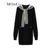 MO&Co. 2024 Spring Merino Wool Blend Shawl Dress with Navy Collar