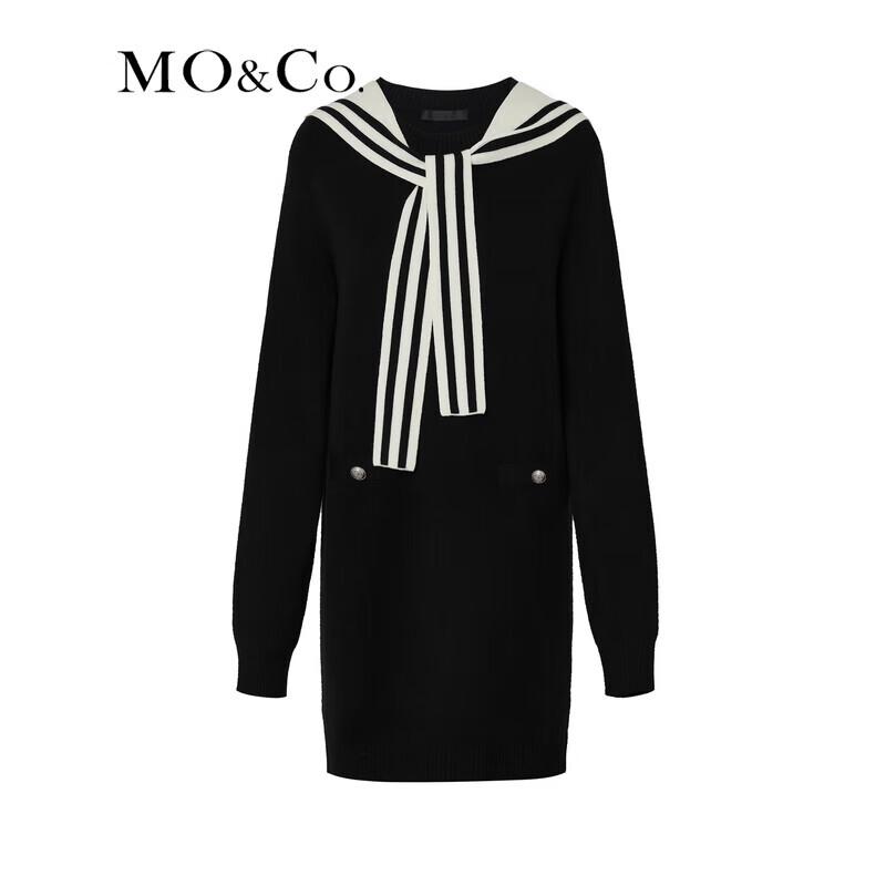 MO&Co. 2024 Spring Merino Wool Blend Shawl Dress with Navy Collar