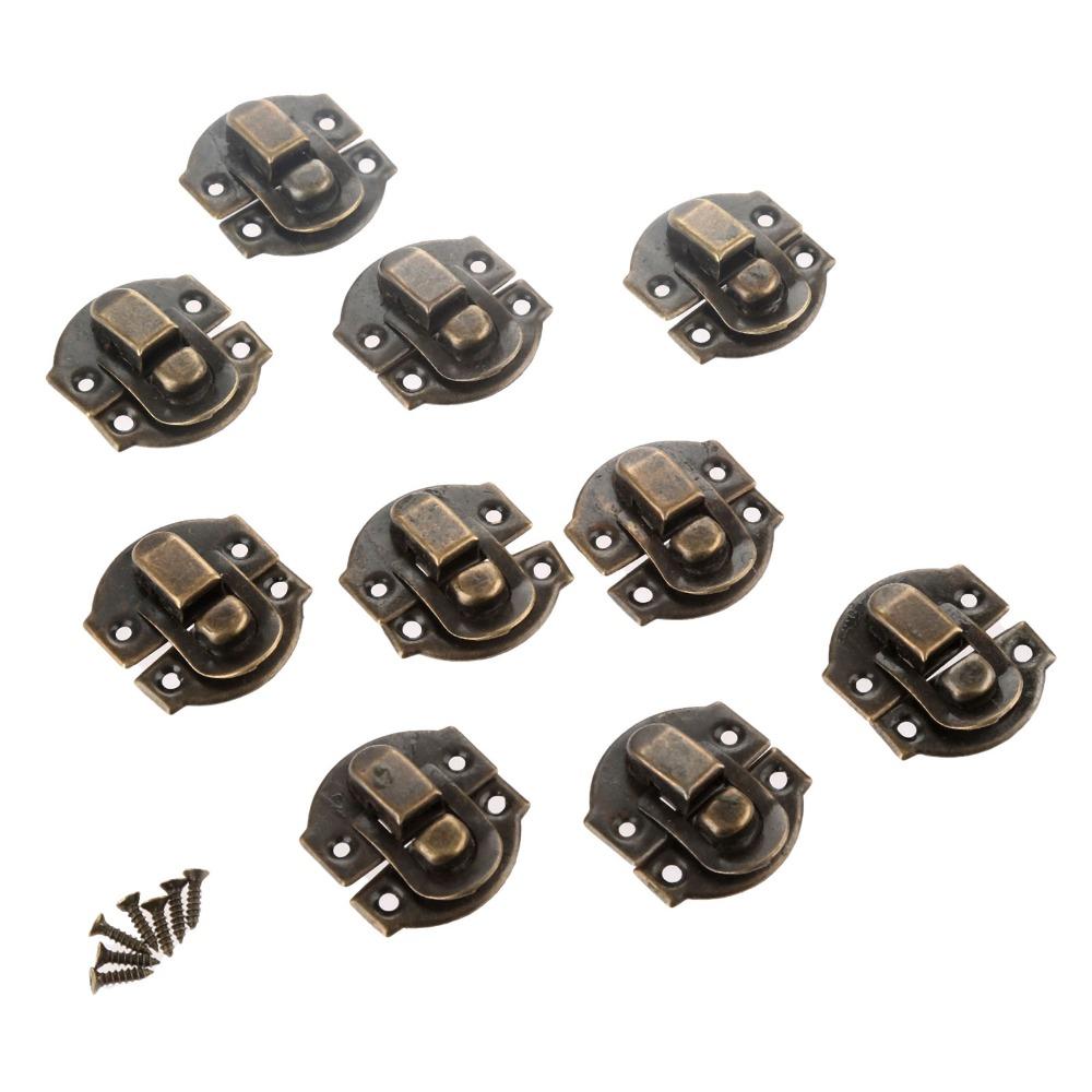 10 Pièces Fermoirs Boîte Or Antique Loquets Verrou Ferrures Vintage pour Boîte à Bijoux Boîte à Bagages Clip Boucle Fermoir 27*29mm