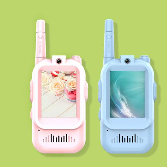 1 Set Kids Video Interphone Toy with Voice Changer Rechargeable Long Range Handheld Wireless Intercom Indoor Outdoor Boys Girls 2-Way Radio Toy