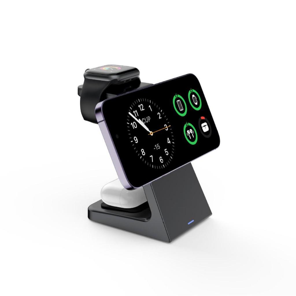 15W Magnetic Wireless Charger & Phone Holder: Compatible with Apple Earphones, Multifunctional 3-in-1 Charging Base