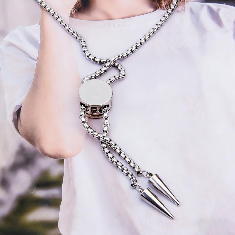 Elegant Round Shaped Neckwear Rhinestones Accented Unisex Stainless Steel Necklace Slidable for Gifting and Daily Use