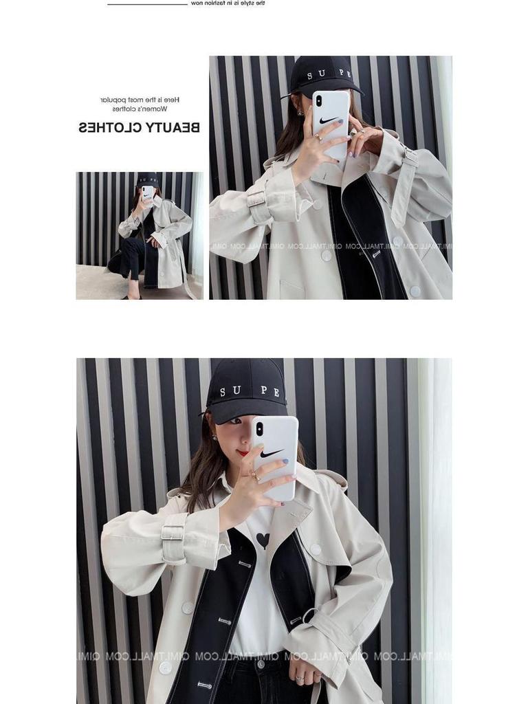 Design Sense British Style Women’s Trench Coat: Spring/Autumn, Versatile Mid-Length Tie-Waist Outerwear for Petite, Stylish Students.