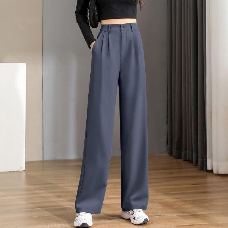 High-Waist Women's Wide-Leg Straight Pants - Spring/Autumn, Slimming, Extra Long Drape
