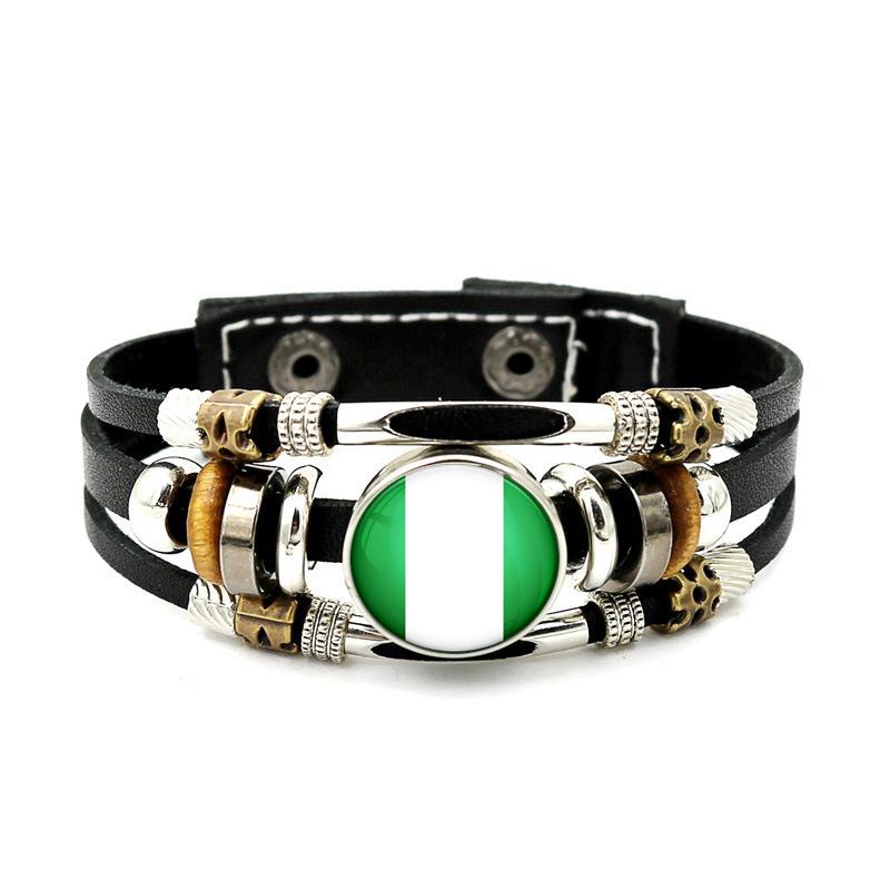 Factory National Country Flag Design Bracelet Crystal Bead Snap Button Sports National Team Jewelry Gift Leather Wrap Bracelet