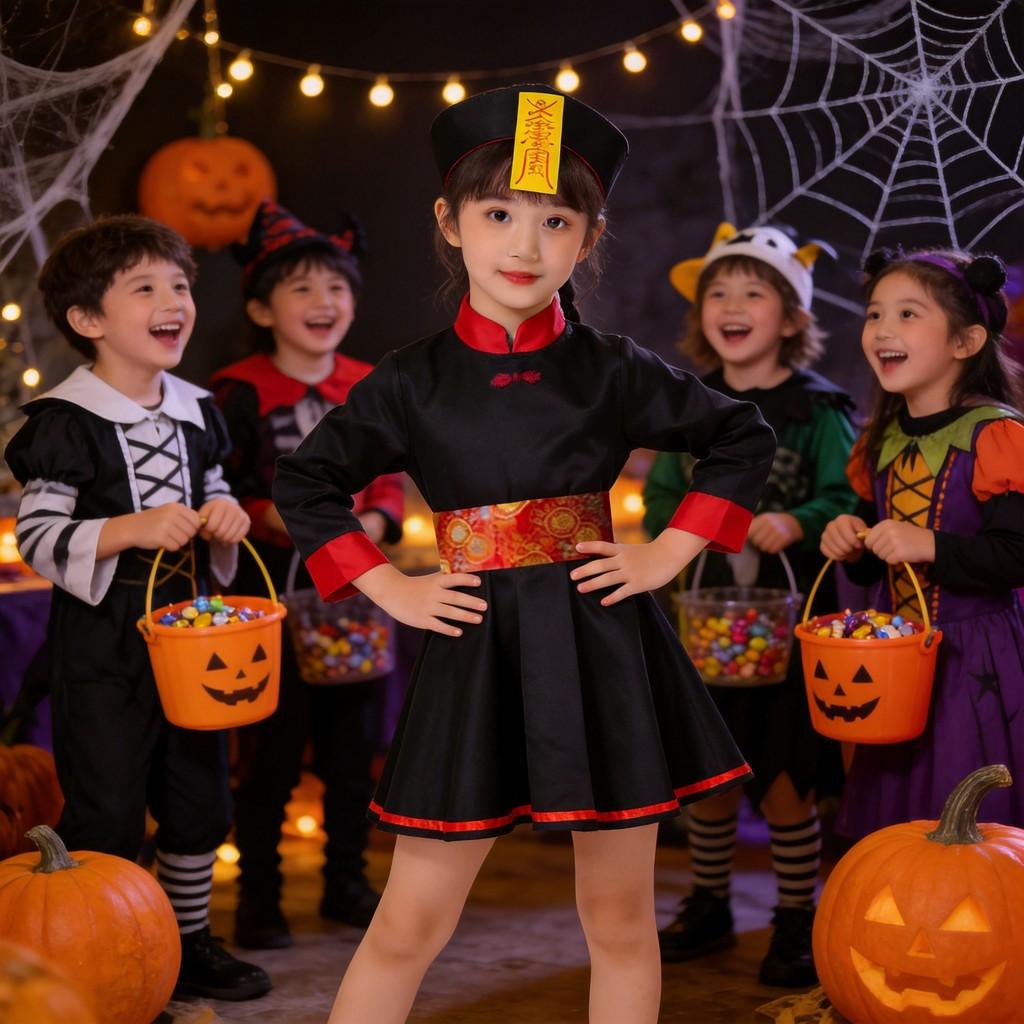 Chinese Dynasty Style Zombie Costume Set With Hat And Belt For Themed Events And Halloween