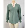 Ruffle Sleeve Solid Color Top V Neck Hollow Out Long Sleeve Loose for Women Crossborder European American Fashion