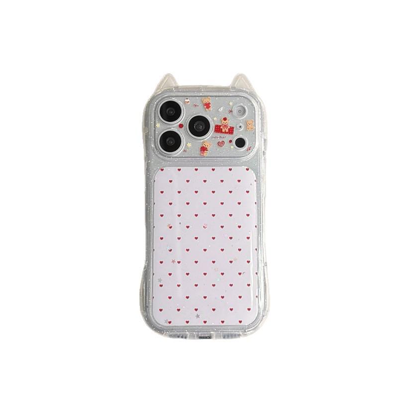 Red Heart Bear Charm Phone Case for iPhone 17/16 Pro Max/15/14