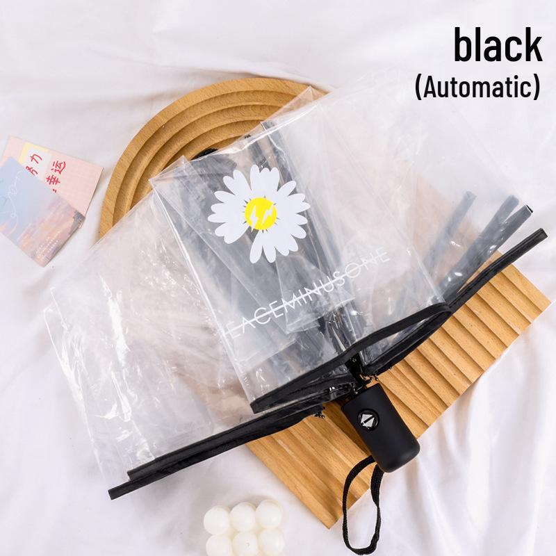 Cherry Blossom Transparent Automatic Umbrella - Soft Girl Three-Fold Design