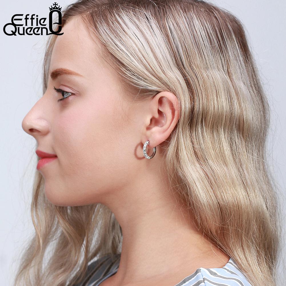 Effie Queen Funkelnde Zirkonia Creolen 925 Sterling Silber Klassisch Glänzende Runde Labor Diamant Feiner Schmuck SE82