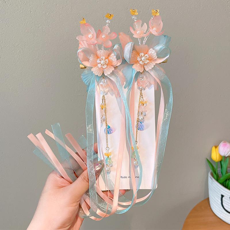 Mid-Autumn Hanfu Fairy Hair Clip - Women's & Children's Ancient Style Floral Tassel, Sweet Accessory for Girls