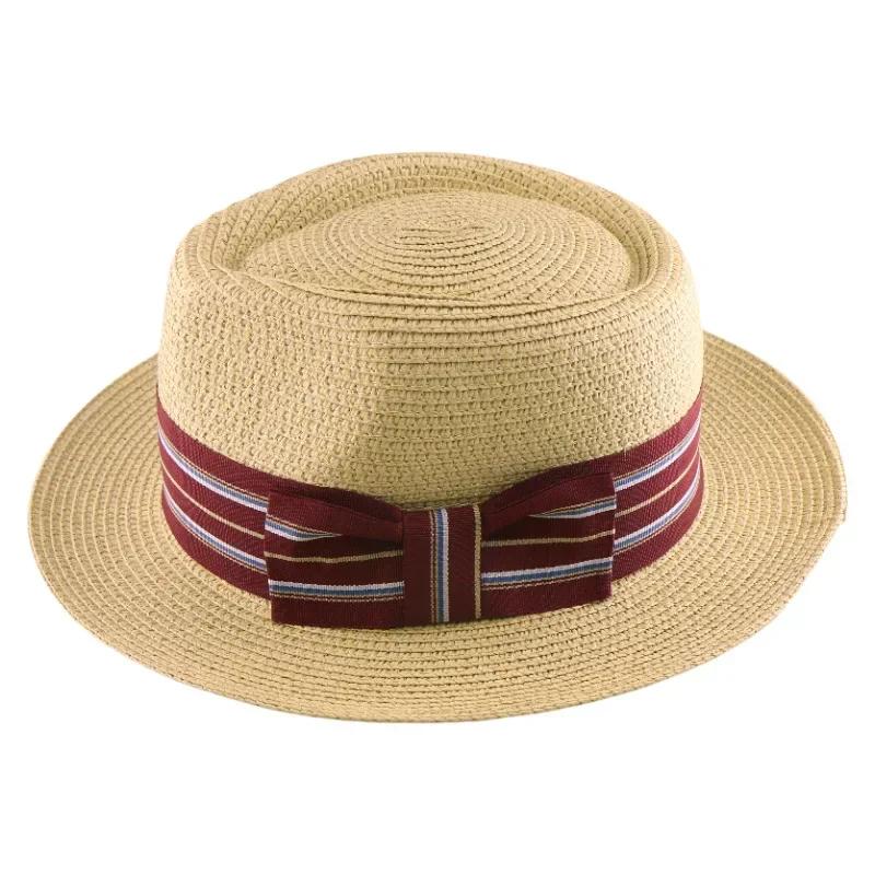 

Straw Hat Breathable Braided UV Sun Protection Wide Brim Striped Ribbon Boater for Beach Summer Vacation Outdoor Men Women 55-59cm
