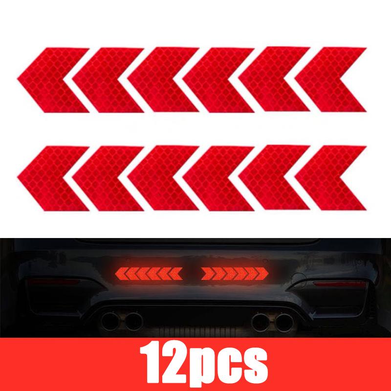 12 Pcs/Set Reflective Arrow Sign Tape Warning Safety Sticker for Car Bumper Trunk Reflector Hazard Tape Motorcycle Accessories