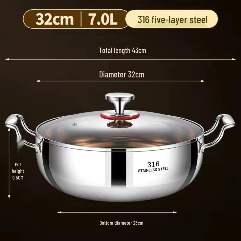 German 316 Stainless Steel Extra Thick Large Capacity Hot Pot & Steamer - Induction & Open Fire Compatible