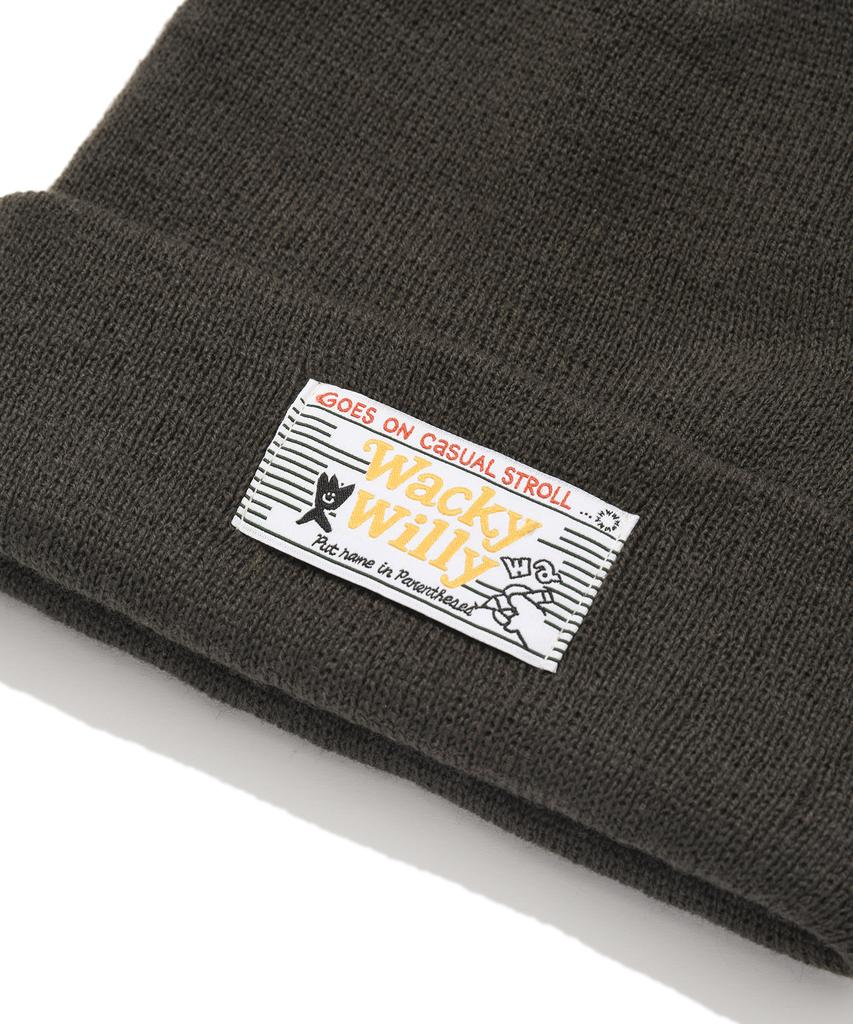 WACKY WILLY Label Beanie Olive Green