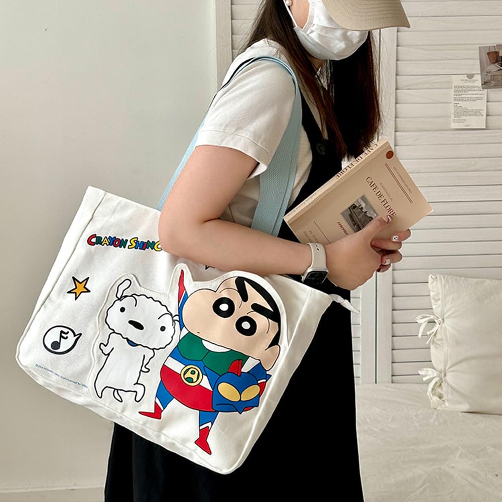 AuduE Lila Crayon Shin-chan Tragetasche, Canvas-Tragetasche für Damen, Tasche mit großem Fassungsvermögen, Umhängetasche, Damentasche, Handtasche, Tragetasche, Tragetasche,