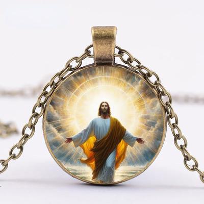 Jesus Necklace Faith Holy Guardian Necklace Glass Pendant Suitable For Daily Wear Unisex