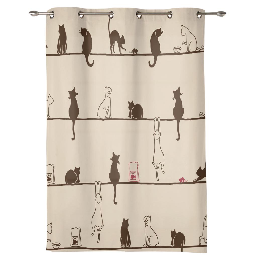 Cortinas de corda de gato de desenho animado para quarto, sala de estar, cortinas de cozinha, quarto infantil, cortina de janela, decoração moderna para casa